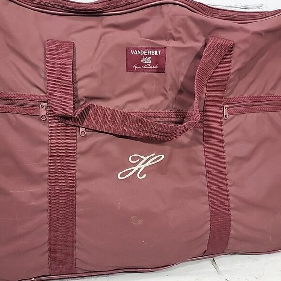 Vintage Gloria Vanderbilt 3pc Luggage Set Maroon Nylon Bags "H" Monogrammed - Picture 13 of 16